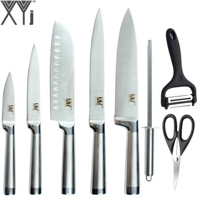 

XYj Kitchen Knives Sharp Stainless Steel Knives Black Peeler Sharpening Rod Scissor Durable Cooking Tools