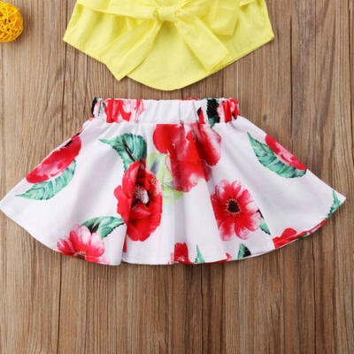 

Summer Toddler Kids Girls Off Shoulder Strap Tops Floral Skirt 2Pcs Outfits Set