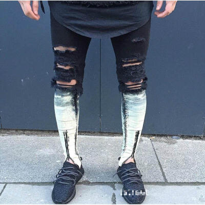 

Men Stylish Ripped Jeans Pants Biker Skinny Slim Straight Denim Trousers