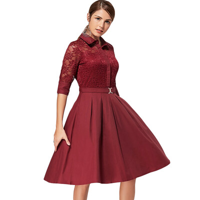 

Lace Insert High Waist Skater Dress