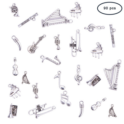 

PH PANDAHALL 90 Pieces 15 Style Antique Silver Music Instruments Charms Tibetan Style Alloy Pendants