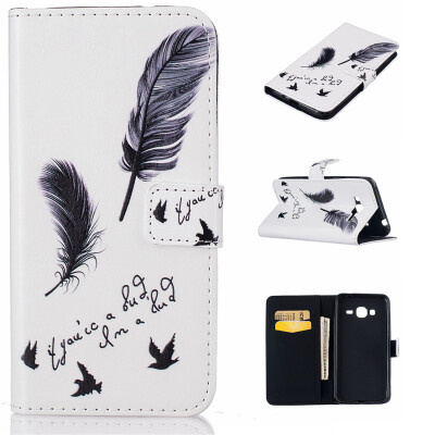 

Black plumes Design PU Leather Flip Cover Wallet Card Holder Case for Samsung Galaxy J3 SM-J310