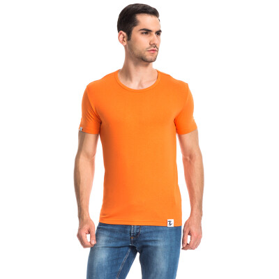 

Three Shot Men&39s Short Sleeve Shirt Lycra Cotton Round Shirt Short Sleeve Men&39s Shirt Orange XL