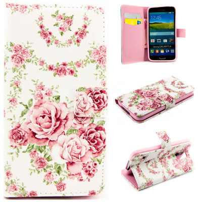 

Pink Rose Design PU Leather Flip Cover Wallet Card Holder Case for SAMSUNG GALAXY S5