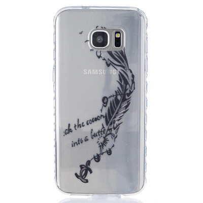 

Black feathers Pattern Soft Thin TPU Rubber Silicone Gel Case Cover for SAMSUNG GALAXY S7 Edge