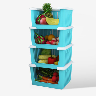 

Handsome fruit&vegetable basket frame plastic combination easy to take the kitchen basket vegetables&fruit storage shelf candy color four blue SL1628W5