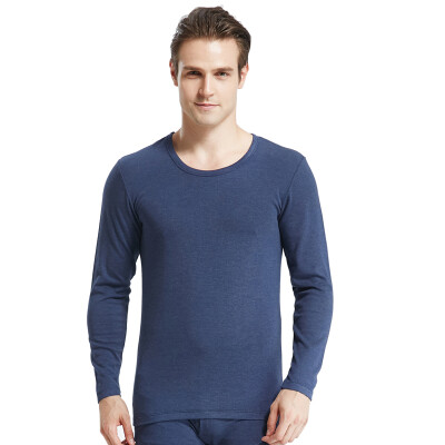 

Modal mens round neck Qiuyi Qiuku men&women de velvet high elastic fever base thermal underwear set Bao blue XL