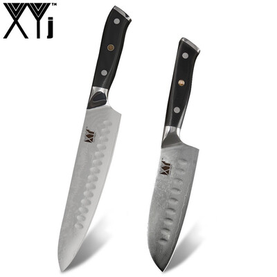 

XYj 2PCS Kitchen Knives Set VG10 Sharp Blade G10 Handle Chef Santoku Knives Cooking Tools