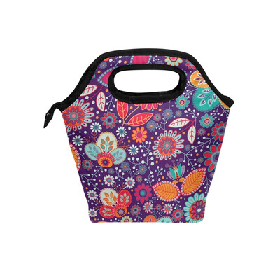 

Insulated Lunch Tote Bag Colorful Flower Travel Picnic Lunch Handbags Portable Zipper Lunch Bag Box