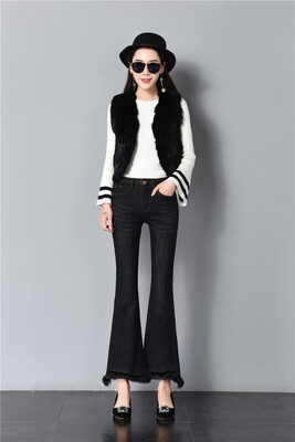 

Winter 2018 new Korean stretch plus-size&fleece thermal jeans womens high-waisted micro flares
