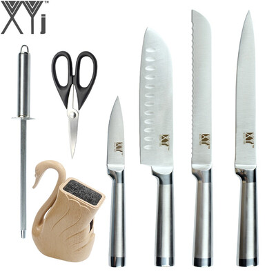 

XYj Brand Kitchen Knives Stainless Steel Knives Set Swan Random Knife Stand Sharpening Rod Scissor Cooking Tools