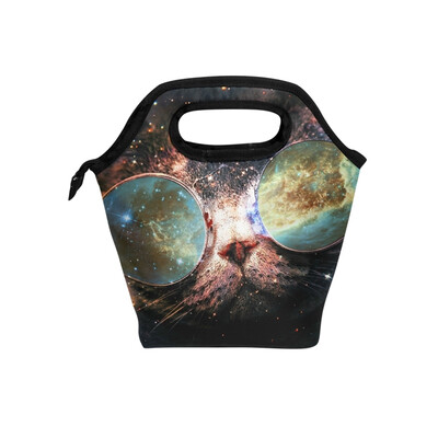 

Insulated Lunch Tote Bag Starry Sky Cat Travel Picnic Lunch Handbags Portable Zipper Lunch Bag Box