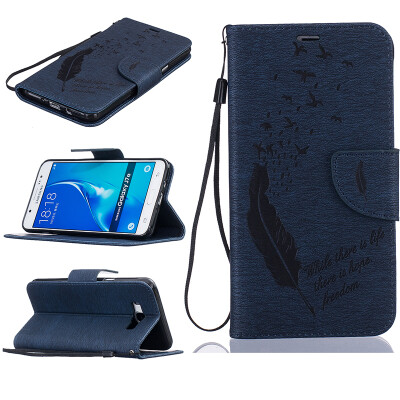 

Dark blue Feathers and birds Style Embossing Classic Flip Cover with Stand Function and Credit Card Slot for SAMSUNG Galaxy J7 2016/J710