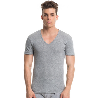 

Three guns home service Shu skin cotton ribs stretch V-neck short-sleeved shirt 2 gray gray 3XL