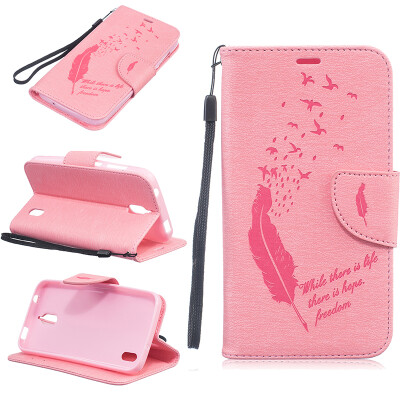 

Pink Feathers and birds Style Embossing Classic Flip Cover with Stand Function and Credit Card Slot for HUAWEI Y625