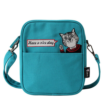 

Princess princess pocket cat original embroidery oblique square bag canvas bag 1701XT001 green