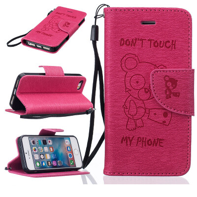 

Rose red Bear Style Embossing Classic Flip Cover with Stand Function and Credit Card Slot for IPHONE 5/5S/5SE