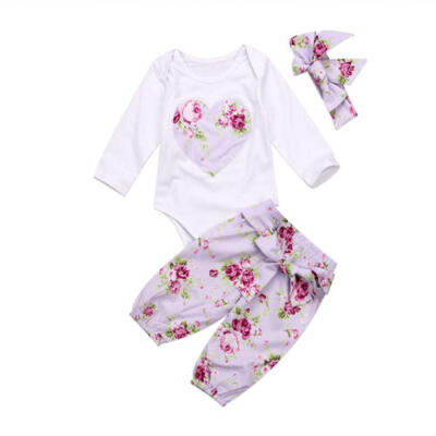 

Newborn Baby Girls Infant Romper Floral Pants Leggings 3Pcs Outfits Set Clothes