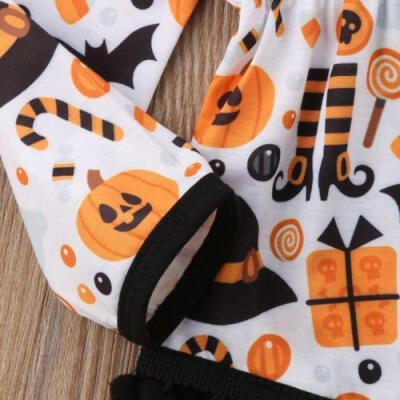 

Newborn Baby Girls Halloween Long Sleeves Romper Jumpsuit Bodysuit Headband Set