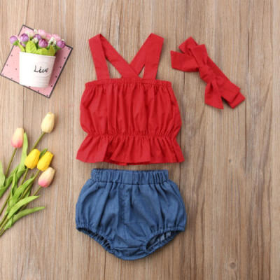 

Toddler Baby Kids Girl Skirts TopsDenim Shorts Sunsuit 2pcs Outfits Set Clothes