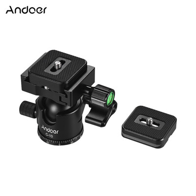 

Andoer C-10 Aluminum Alloy Camera Tripod Ball Head Mini Ballhead Low Center of Gravity 1pc Spare Quick Release Plate for Canon Ni