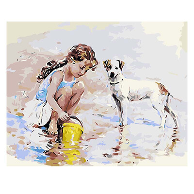 

UpperX DIY Oil Painting By Numbers Living Room Wall Pictures Coloring By Numbers Wall Art Canvas Poster Little Girl And Dog