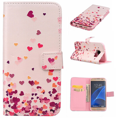 

Pink Heart Design PU Leather Flip Cover Wallet Card Holder Case for SAMSUNG GALAXY S7 Edge
