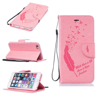 

Pink Feathers and birds Style Embossing Classic Flip Cover with Stand Function and Credit Card Slot for IPHONE 6 PLUS /6S PLUS