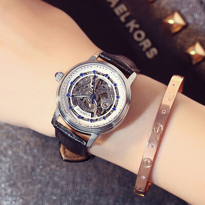 

Women Mechanical Wrist Watches Leather Watchband Female Automatic Clock Decoration Skeleton Dial Watch
