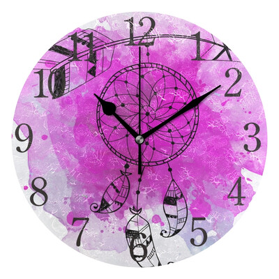 

Wall Clock Arabic Numerals Design Purple Dream Catcher Round