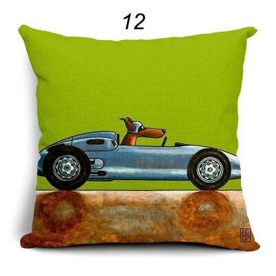 

Hot Sale Pillow Lovely Cartoon Dog Driving Car Vintage Almofadas 45X45CM Linen Pillow Decorative Linen Cushion Cover