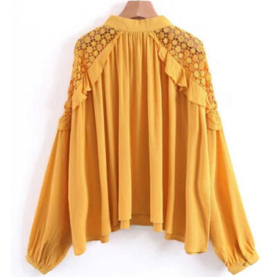 

US Fashion Women Ladies Long Sleeve Loose Chiffon Top Causal Lace Shirt Blouse