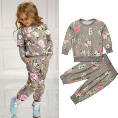 

US Kids Baby Girls Sweatshirt Floral Clothes T-shirt Top Harem Pants Outfit Sets