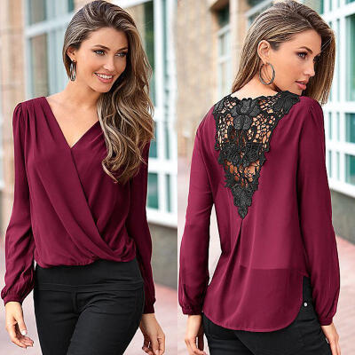 

Women Ladies Casual V-neck Tops Long Sleeve Shirt Loose T-shirt Fashion Blouse