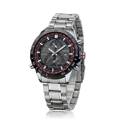 

CURREN Mens Stainless Steel Date Red&Black Business Army Quartz Wrist Watch