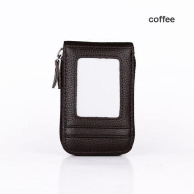 

Mens Wallet Genuine Leather Credit Card Holder RFID Blocking Zipper Thin Pocket