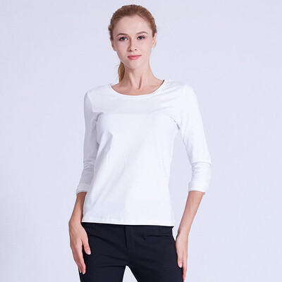 

PREISEI White PIMA Cotton T-shirt Women Spring Autumn O-Neck Long Sleeve Tshirt Casual Simple Plus Size T Shirt Tops PR001W