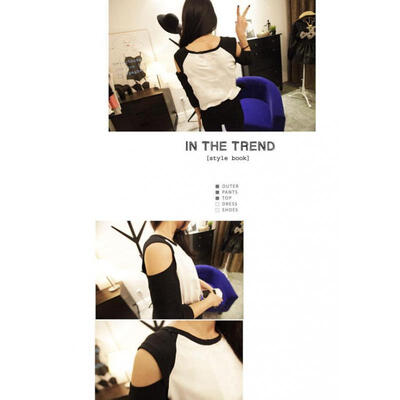

New Korean Casual Womens Top Off Shoulder Blouse 34 Sleeve Shirts T-shirt lxl