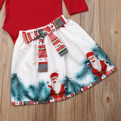

Christmas Newborn Baby Girls Tops Romper Santa Skirt Headband Outfit Set Clothes