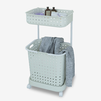 

Handsome multi-layer dirty clothes basket Japanese-style plastic pulley laundry clothes dirty clothes bathroom storage basket shelves dirty clothes basket white can be linked towel SL1668W