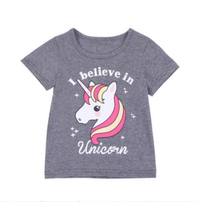 

Baby Girls Kids Unicorn T-shirts Tops Cotton Tees Shirts Casual Clothes Blouse