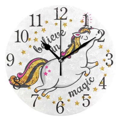 

Wall Clock Gold Unicorn Round Wall Clock Arabic Numerals Design