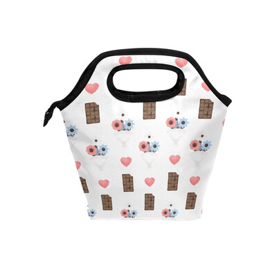

Lunch Tote Bag Flower Travel Picnic Insulated Lunch Handbags Portable Zipper Lunch Bag Box