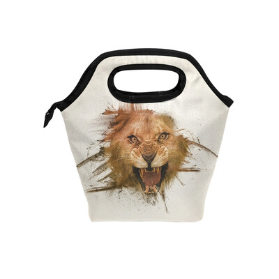 

Insulated Lunch Tote Bag Artistic Lion Travel Picnic Lunch Handbags Portable Zipper Lunch Bag Box