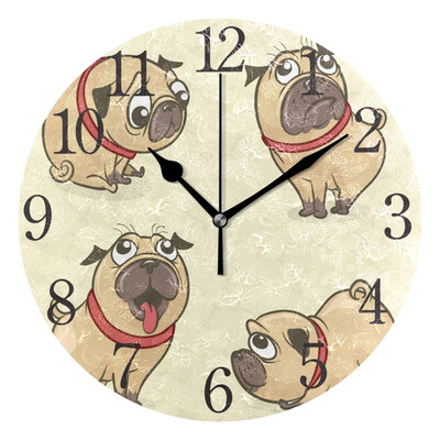 

Wall Clock Arabic Numerals Design Cute Pug Round
