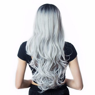 

HJKL Long Hair Wavy Wigs High Density Temperature Swiss Lace Synthetic Wigs Ombre GreyBlondeBrown Cosplay Hair For Women