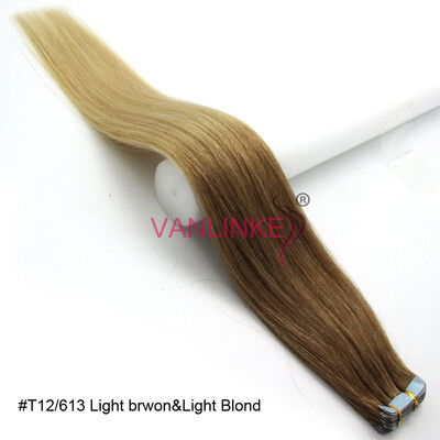 

PU Seamless Skin Tape In Weft Hair Women Human Hair Extensions Straight Ombre T12613 20PCS