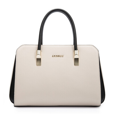 

AP.DISHU first layer of leather hit color fashion handbag Messenger bag lychee pattern bag AP8077-2 rice white