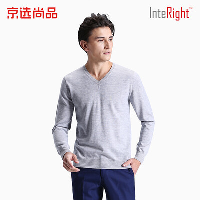 

INTERIGHT mens sweater small V-neck seamless business Slim sweater flower gray M