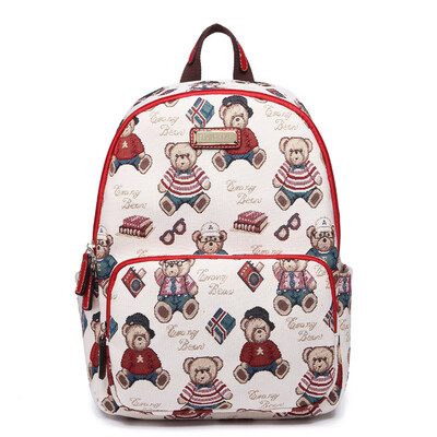 

Bear attachment elangbear cartoon cute backpack female wild fashion Korean version of the tide backpack college wind student bag large-capacity travel bag E-801 learning bear